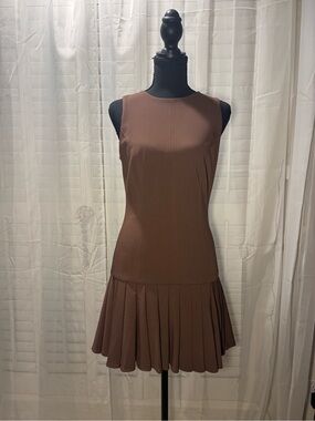 Zara Brown Sleeveless Pleated-Hem Mini Dress